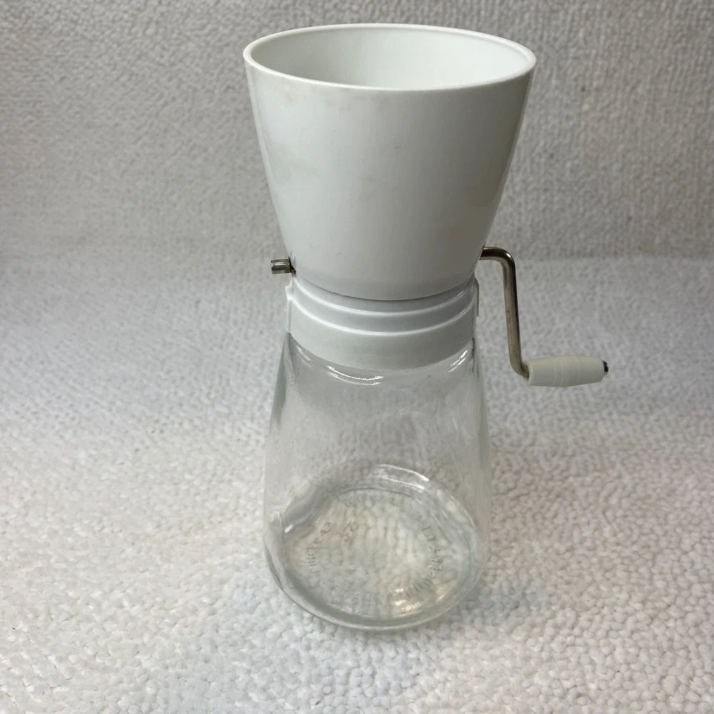 Vintage Federal Housewares Nut Meat Chopper White Manual Hand Crank Glass Jar 29